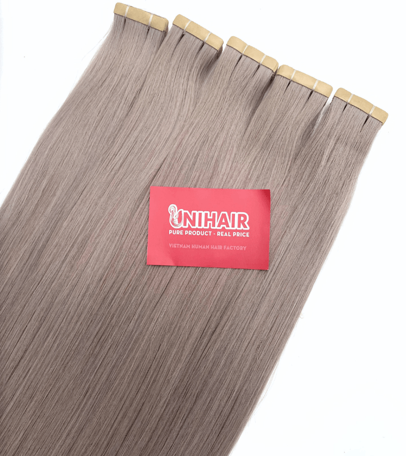 Normal Tape In Hair Extensions with Platinum Silver Color Straight Hair