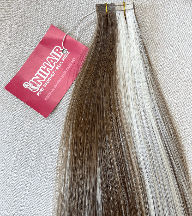 Stitched Tape In Hair Extensions with Scandivanian Color Straight Hair