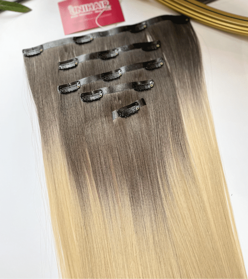 Seamless Clip in Hair Extensions with #AB Color Straight Hair