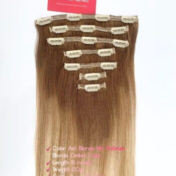 Straight Fabric Clip-In Hair Extensions – Ash Blonde Mix Platinum Blonde Ombre