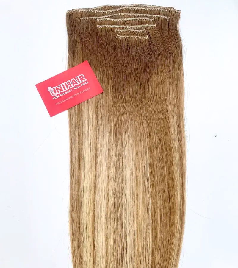 Straight Fabric Clip-In Hair Extensions – Ash Blonde Mix Platinum Blonde Ombre 16 Inches 120g | Raw Vietnamese Hair 4 Straight Fabric Clip-In Hair Extensions – Ash Blonde Mix Platinum Blonde Ombre