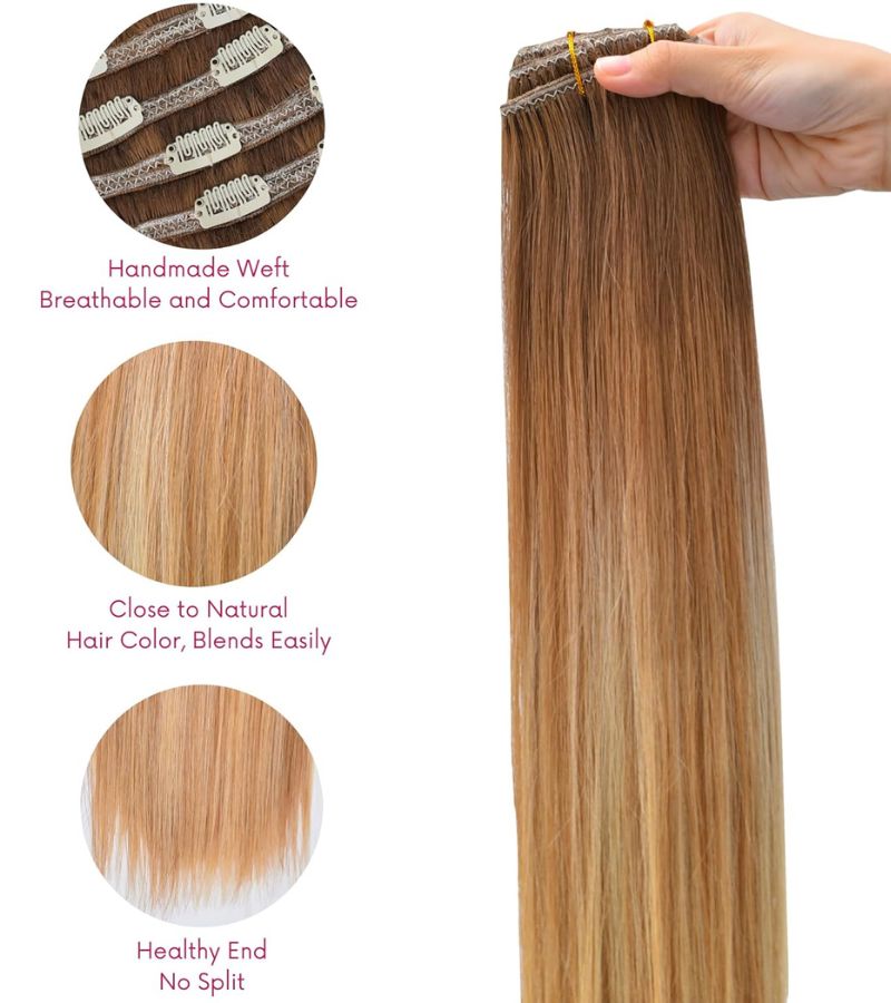 Straight Fabric Clip-In Hair Extensions – Ash Blonde Mix Platinum Blonde Ombre 16 Inches 120g | Raw Vietnamese Hair 5 Straight Fabric Clip-In Hair Extensions – Ash Blonde Mix Platinum Blonde Ombre