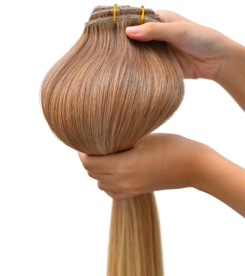 Straight Fabric Clip-In Hair Extensions – Ash Blonde Mix Platinum Blonde Ombre 16 Inches 120g | Raw Vietnamese Hair 6 Straight Fabric Clip-In Hair Extensions – Ash Blonde Mix Platinum Blonde Ombre