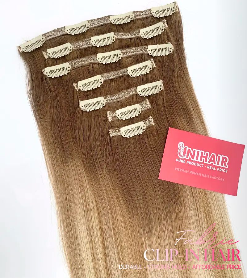 Straight Fabric Clip-In Hair Extensions – Ash Blonde Mix Platinum Blonde Ombre