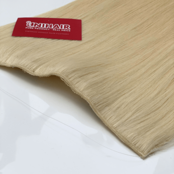 Alternative view of Halo Hair Extensions with Lightest Blonde #60 Color Straight Hair