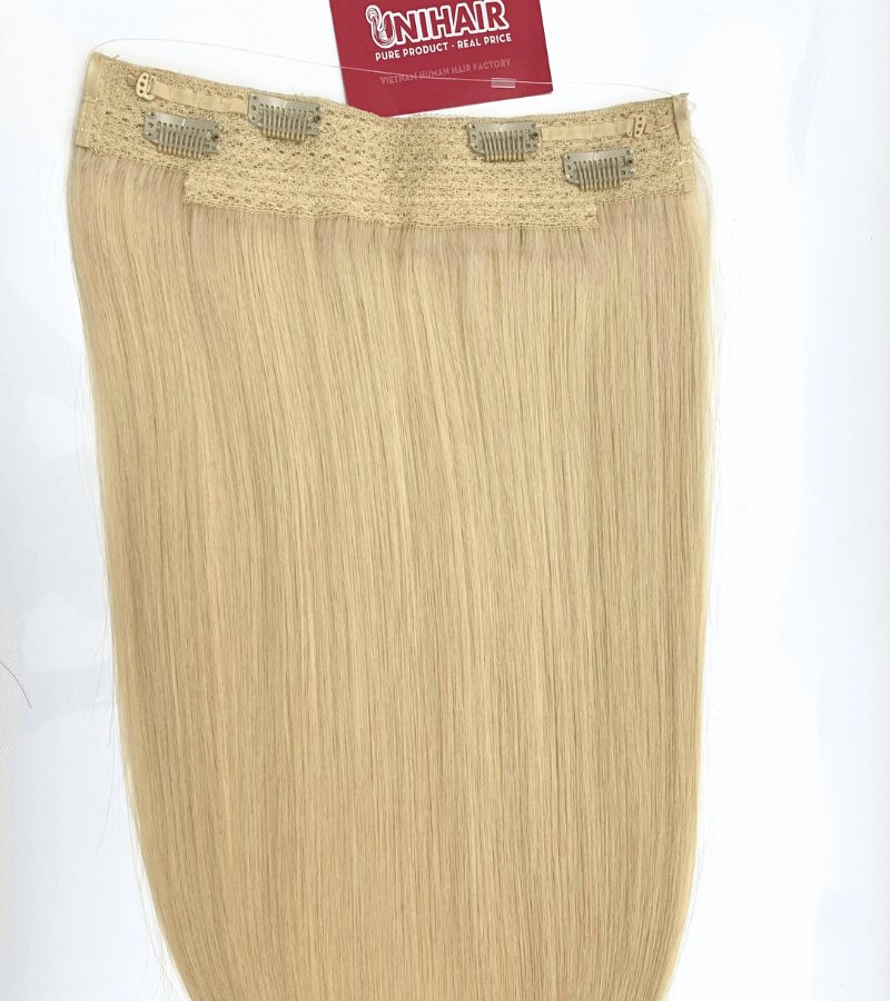 Halo Hair Extensions with Lightest Blonde #60 Color Straight Hair