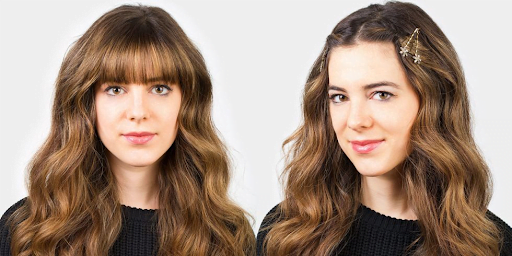Putting clip-in bangs on