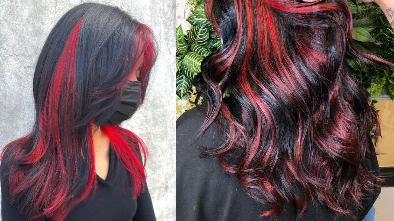 How To Get Stunning Red Highlights On Black Hair With 7 Steps 10 red highlights on black hair 9