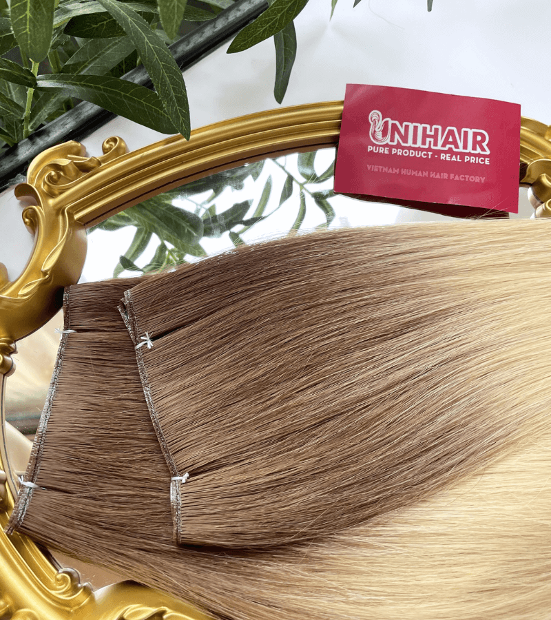 Genius Weft Human Hair Extensions with Arctic Blonde Color Straight Hair