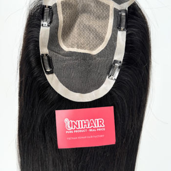 Alternative view of 6x8 inches Lace base with 4x4 silk PU coated #1B color Hair Topper