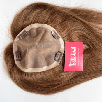 Alternative view of 7x7 inches Mono base bleach a knot with PU clear #6 color Hair Topper