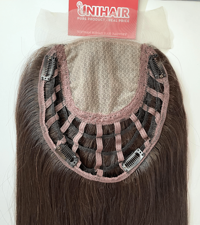 7x8 inches with 4x4 inches silk weft #2 color Hair Topper