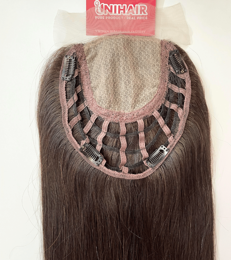 7x8 inches with 4x4 inches silk weft #2 color Hair Topper 4 7x8 inches with 4x4 inches silk weft #2 color Hair Topper - Image 4