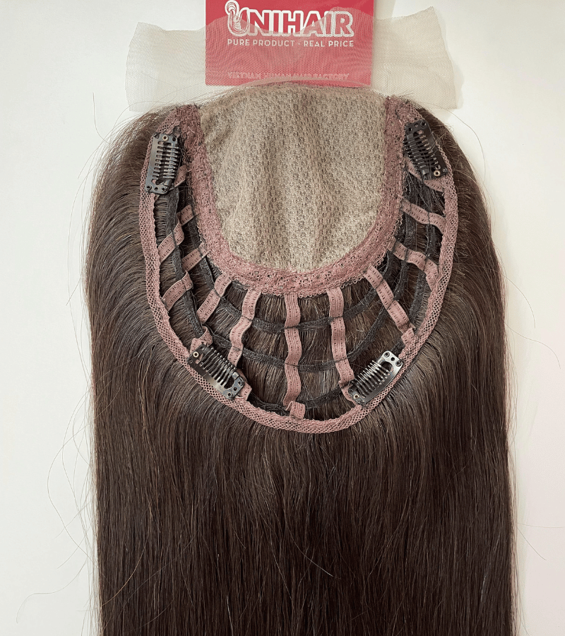 7x8 inches with 4x4 inches silk weft #2 color Hair Topper 2 7x8 inches with 4x4 inches silk weft #2 color Hair Topper - Image 2
