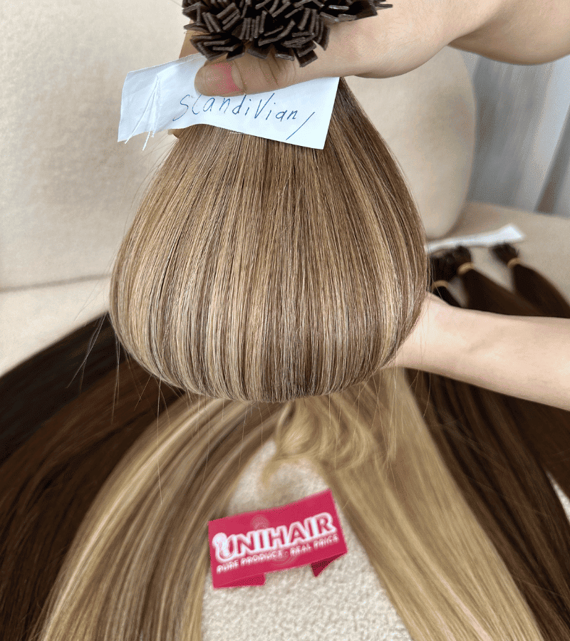 Flat Tip Hair Extensions with Scandinavian Color Straight Hair