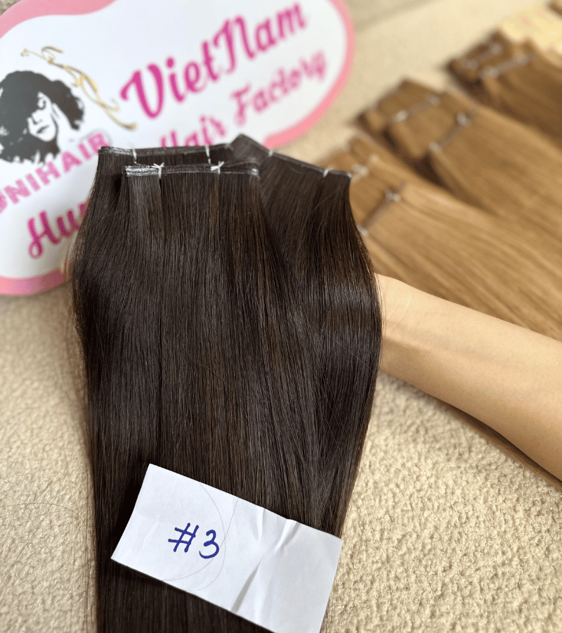 Genius Weft Human Hair Extensions with #3 Color Straight Hair