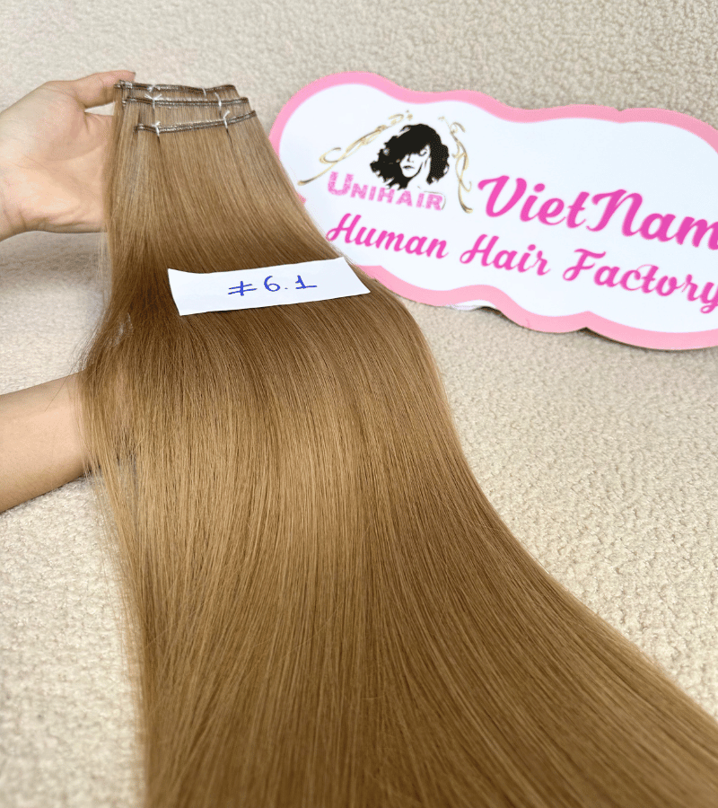 Genius Weft Human Hair Extensions with #6.1 Color Straight Hair