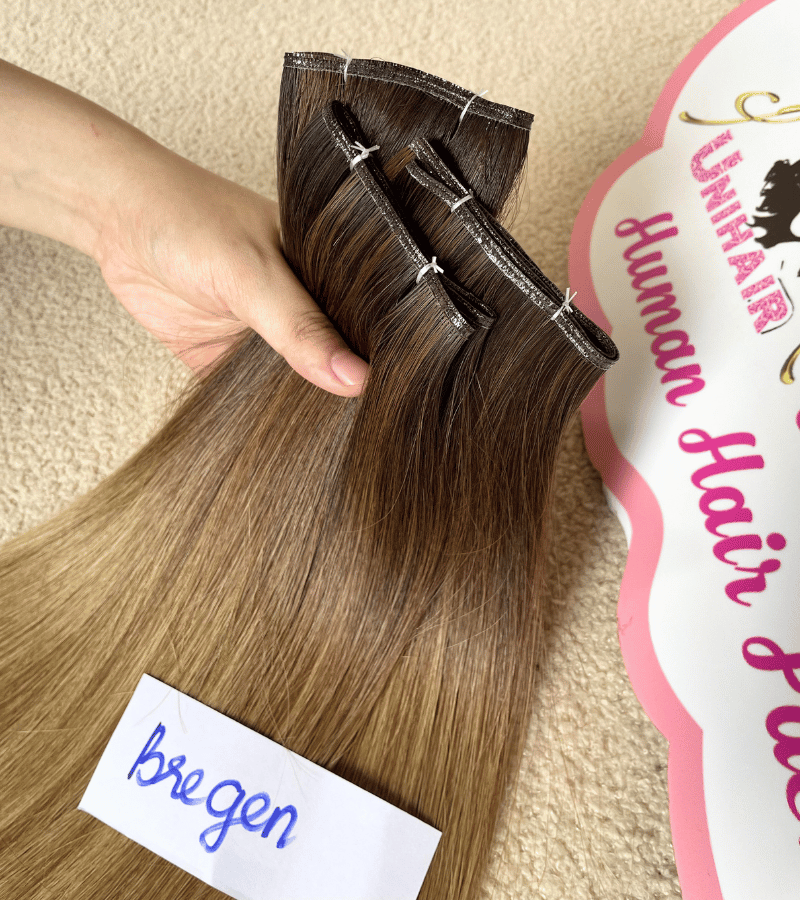 Genius Weft Human Hair Extensions with Bregen Color Straight Hair