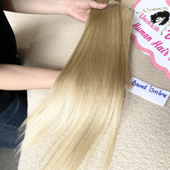 Genius Weft Human Hair Extensions with Brond Ombre Color Straight Hair 1