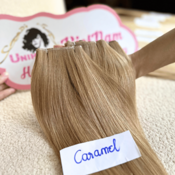 Genius Weft Human Hair Extensions with Caramel Color Straight Hair 1