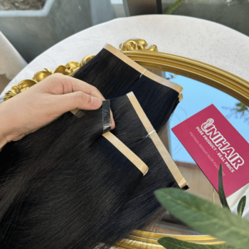 Long Tape In Hair Extensions with Natural Black Color Straight Hair 4