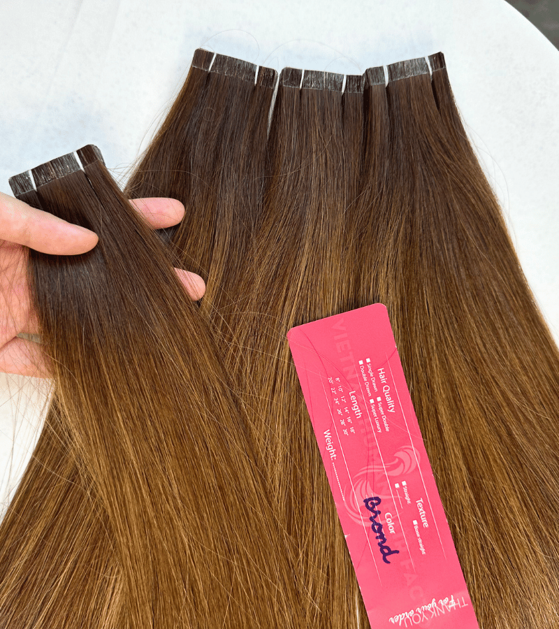 Normal Tape In Hair Extensions with Brond Color Straight Hair