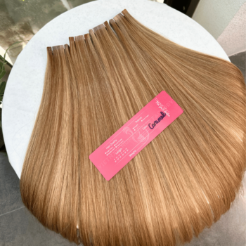 Alternative view of Normal Tape In Hair Extensions with Caramel Color Straight Hair