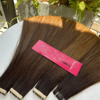 Alternative view of Normal Tape In Hair Extensions with Mocha Color Straight Hair