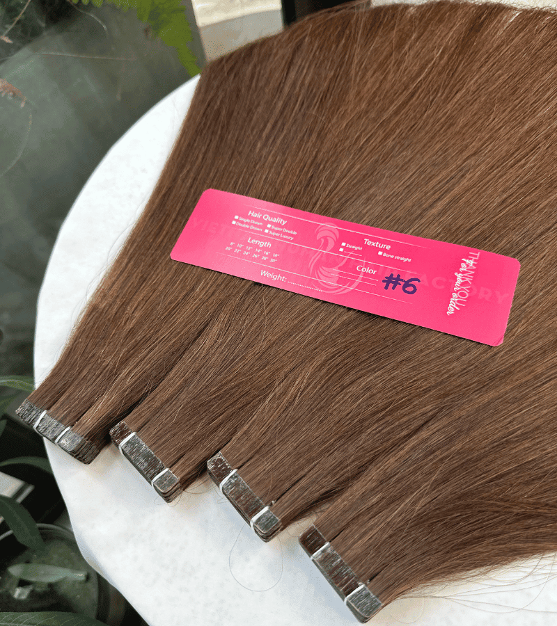 Normal Tape In Hair Extensions with #6 Color Straight Hair