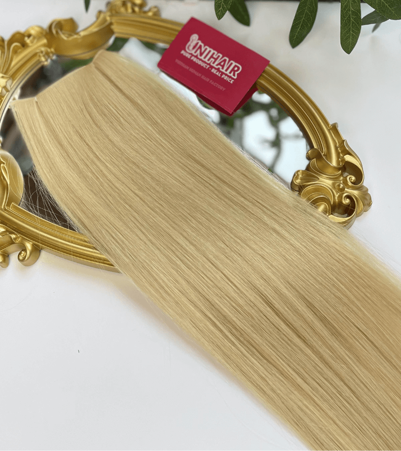 Genius Weft Human Hair Extensions with #613 Color Straight Hair