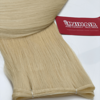 genius weft human hair extensions with platinum blonde sew color straight hair 1