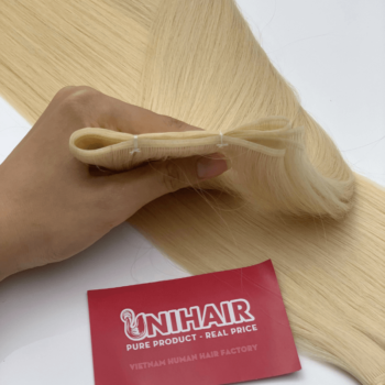 genius weft human hair extensions with platinum blonde sew color straight hair 3