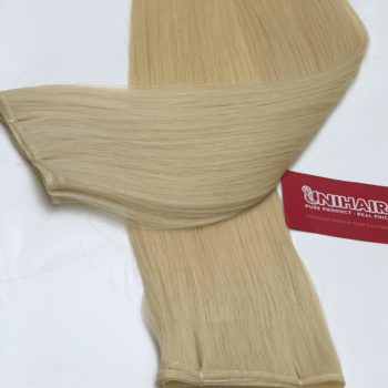 genius weft human hair extensions with platinum blonde sew color straight hair 4
