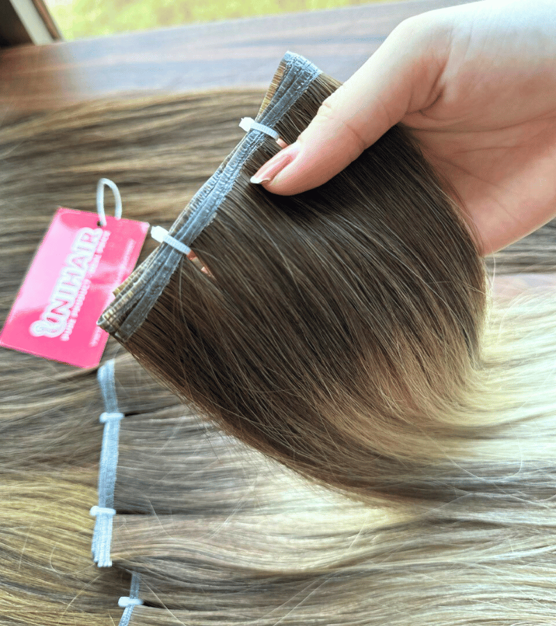Genius Weft Human Hair Extensions with Scandinavian Blonde Color Straight Hair