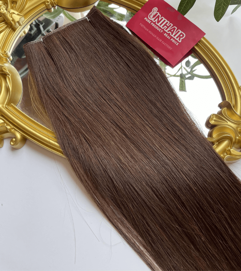 Genius Weft Human Hair Extensions with Brown Color Straight Hair