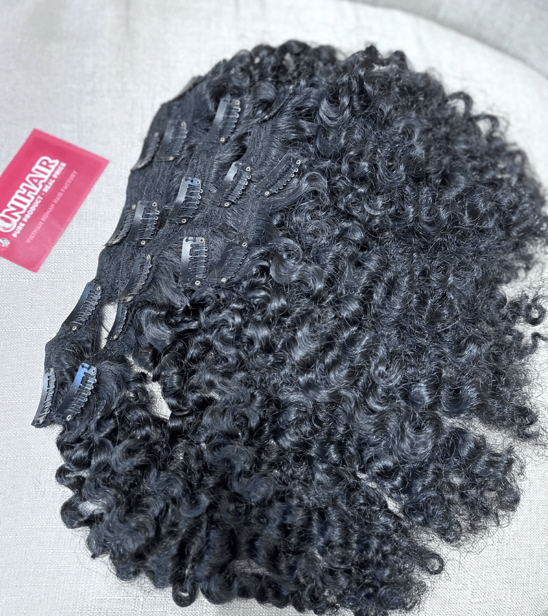 Clip in Hair Extensions with Natural Black Burmese Curly Hair