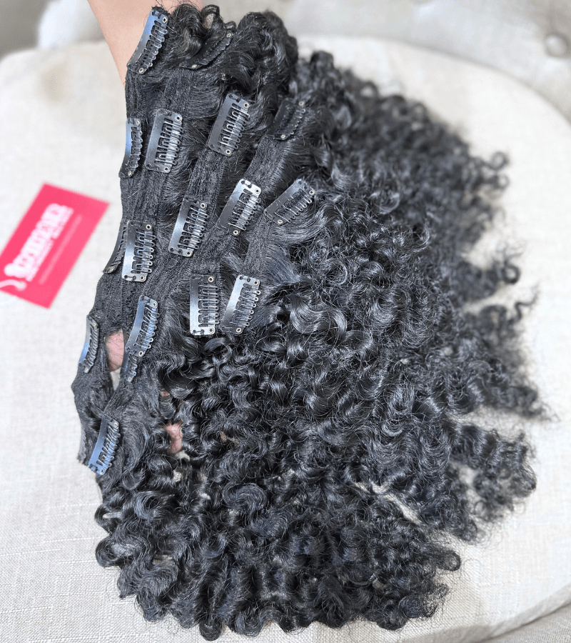 Clip in Hair Extensions with Natural Black Burmese Curly Hair 3 Clip in Hair Extensions with Natural Black Burmese Curly Hair - Image 3