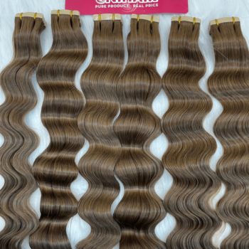 Alternative view of Normal Tape In Hair Extensions with #4 Color Natural Wavy Hair
