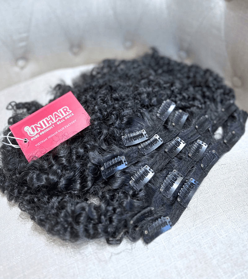 Clip in Hair Extensions with Natural Black Burmese Curly Hair 2 Clip in Hair Extensions with Natural Black Burmese Curly Hair - Image 2