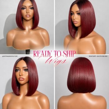 Closure Wig 2x4 Bone Straight Ombre Burgundy C8 Color 10 inches