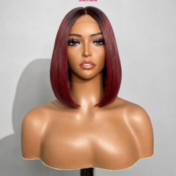 Burgundy Bob Wig 10 Inches - Bone Straight Ombre Closure Wig