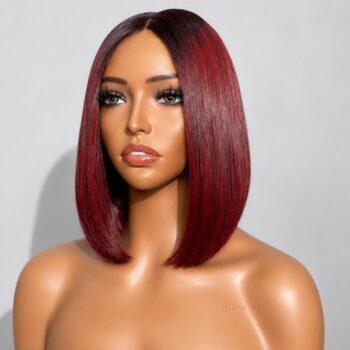 Burgundy Bob Wig 10 Inches - Bone Straight Ombre Closure Wig