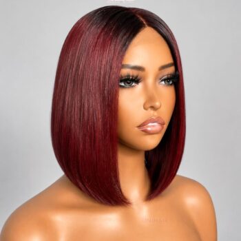 Burgundy Bob Wig 10 Inches - Bone Straight Ombre Closure Wig