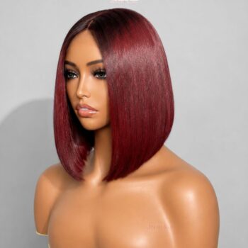 Burgundy Bob Wig 10 Inches - Bone Straight Ombre Closure Wig