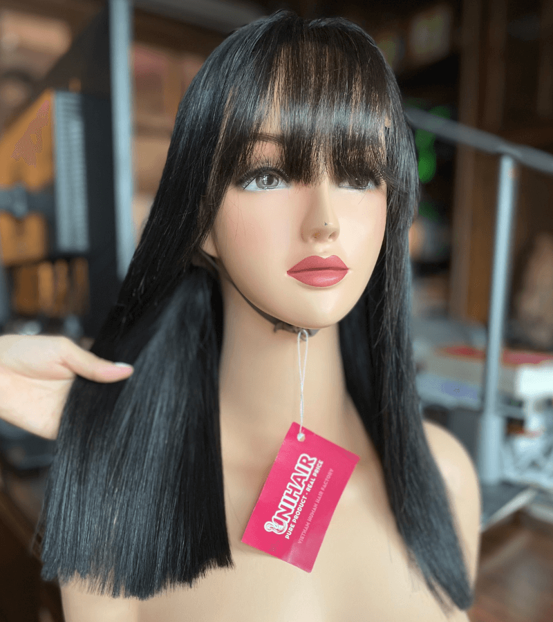 Natural Black Color 4x4 Lace Closure Wigs Bone Straight Human Hair