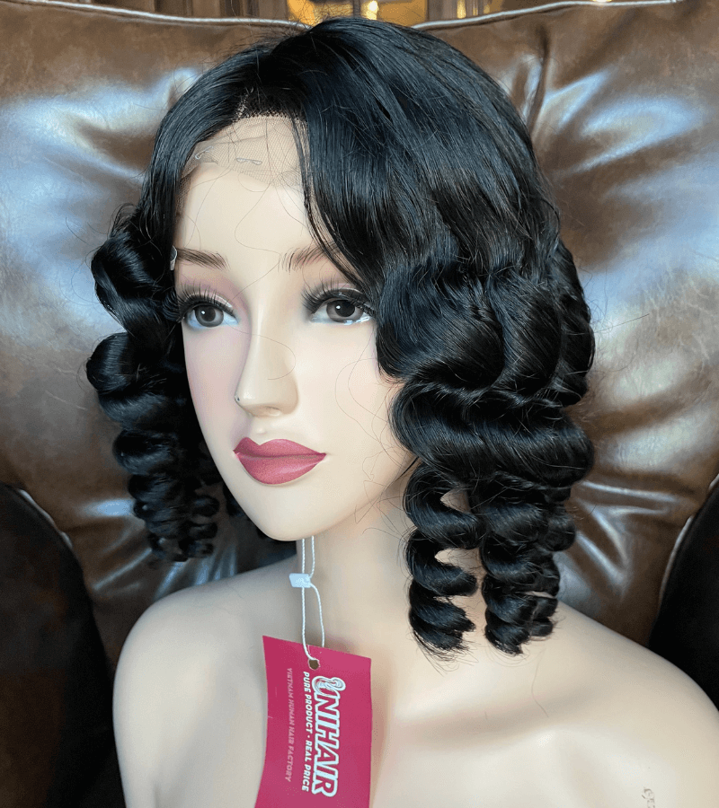 Natural Black Color 4x4 Lace Closure Wigs Loose QA44 Curly Human Hair