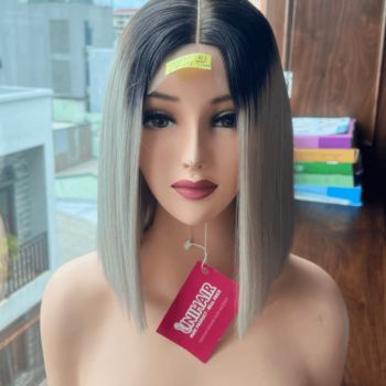 Alternative view of Ombre Black Grey Color 2x6 Lace Closure Bob Wigs Bone Straight Human Hair