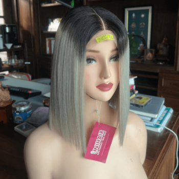 ombre black grey color 2x6 lace closure bob wigs bone straight human hair