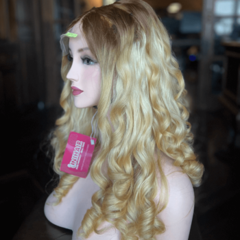 Alternative view of Ombre Blonde Color 5x5 Lace Closure Wigs Bouncy Curly Human Hair