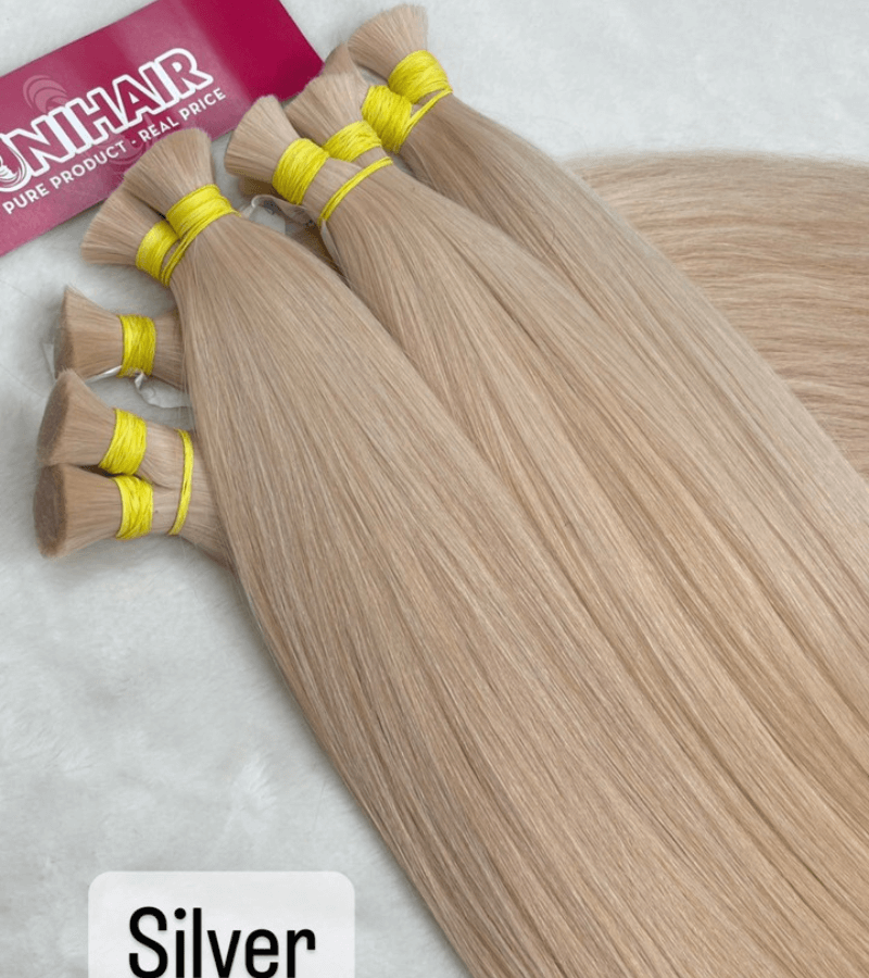 Straight Bulk Hair Extensions Silver Color